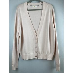 Boden Sz XL Lt Pink Button V Neck Long Slv Rubbed Cuff And Hem Ctn/Wool Cardigan